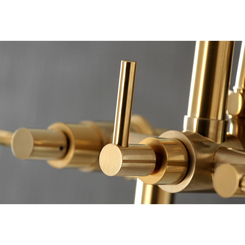 Kingston Brass Concord Three-Handle 2-Hole Deck Mount Clawfoot Tub Faucet with Hand Shower, Satin Brass