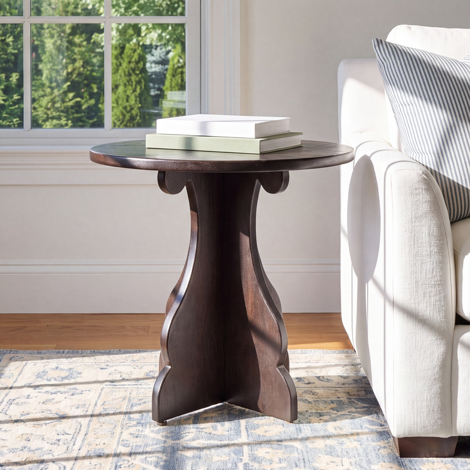 Abrielle Solid Wood End Table, Black Brown