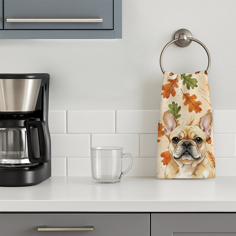 Serviette de cuisine automne fauve bouledogue français, Fawn French Bulldog