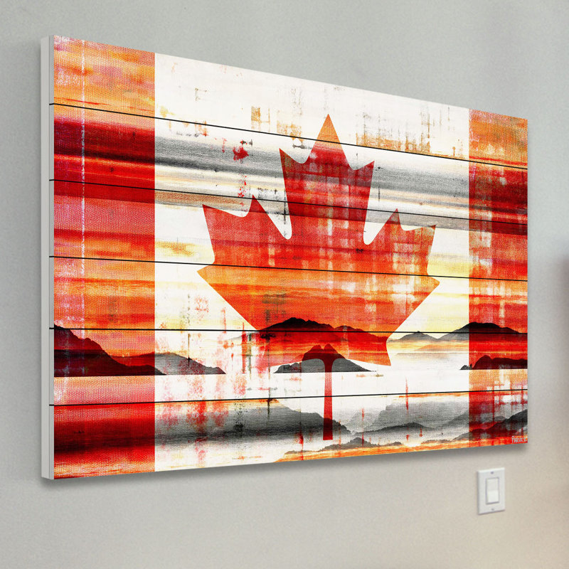« canadian leaf » par parvez taj,, reproduction d’art sur bois blanc, H 30 po x l 45 po x P 1,5 po