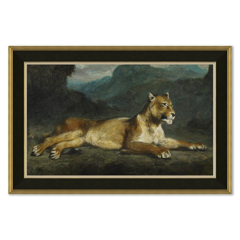 «At Ease» - Peinture encadrée, Cadre blanc / bordure dorée