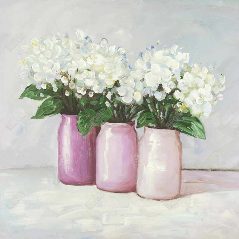 Hydrangea Flowers in Pink Vases | Romantic White Duvet Cover, Queen Duvet Cover