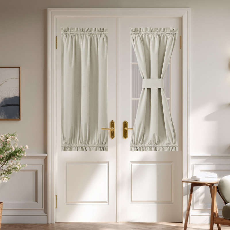  100% Blackout Door Curtain for French Front Door, Privacy Linen Thermal Insulated Window Treament Shade for Bedroom, Window Covering, 1 Panel