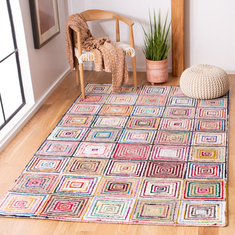 Anaheim Nantucket Hand Tufted Wool/Cotton Geometric Rug in Blue/Green/Orange, Rectangle 6' x 9'
