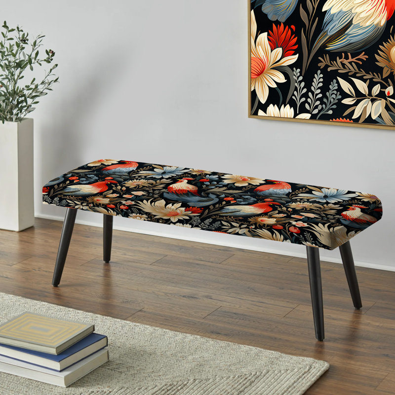 Motif de coq rouge Country Charm - banc rembourré en marbre noir