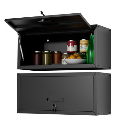 Makeace Lockable Metal Wall Storage Cabinet, Heavy-Duty Steel with Gas-Assisted Doors for Garage, Kitchen, Warehouse & Office