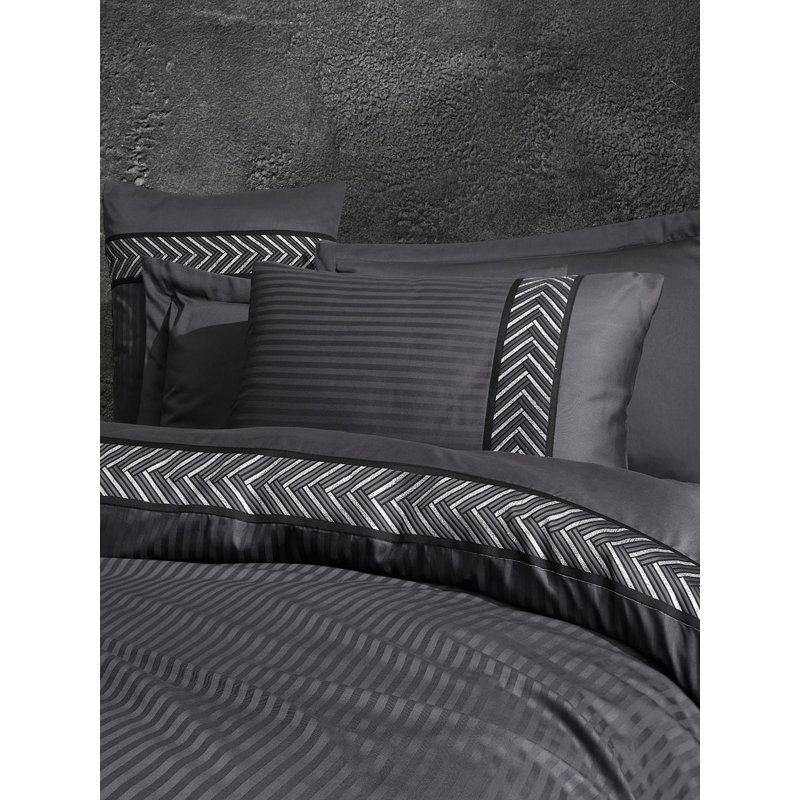 Ensemble de housse de couette 100% coton 6 pièces Cyara, Anthracite