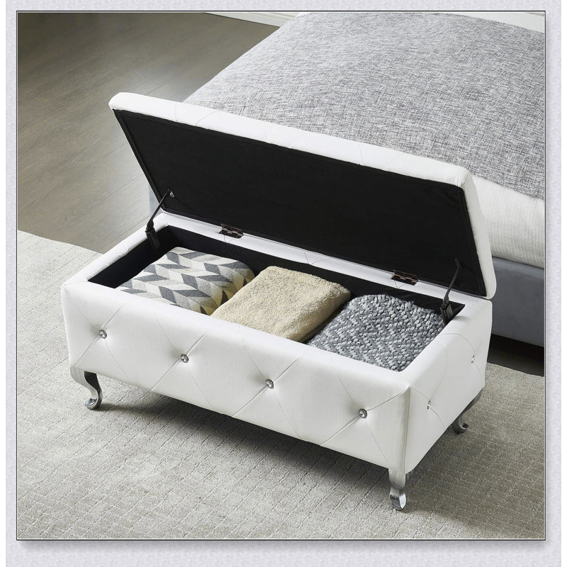 Repose-pieds rembourré avec rangement pour repose-pieds rectangulaire, Blanc