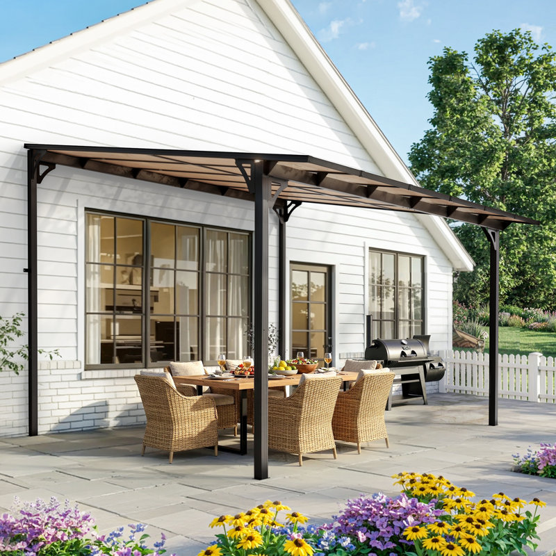 Pergola d'extérieur 10 x 12 pi avec toit incliné incliné, H 97,2 po x l 141,6 po x P 108 po