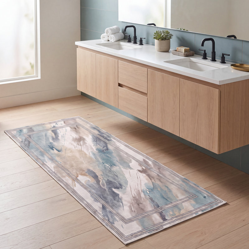 Tapis moderne opale à l'aquarelle abstraite, bleu sarcelle, beige, gris, brun, blanc, lavable à la machine, antidérapant, à poils courts, adapté à l'intérieur et à l'extérieur, pour salon, chambre, salle à manger, entrée, couloir, bureau