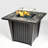 Outdoor Square Propane Fire Pit Table with Blue Glass Beads, Rain Cover and Glass Wind Guard
