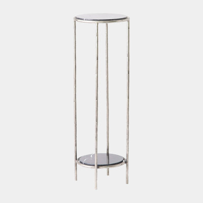 Iron Pedestal-Antique Nickel W/Black Marble-Lg