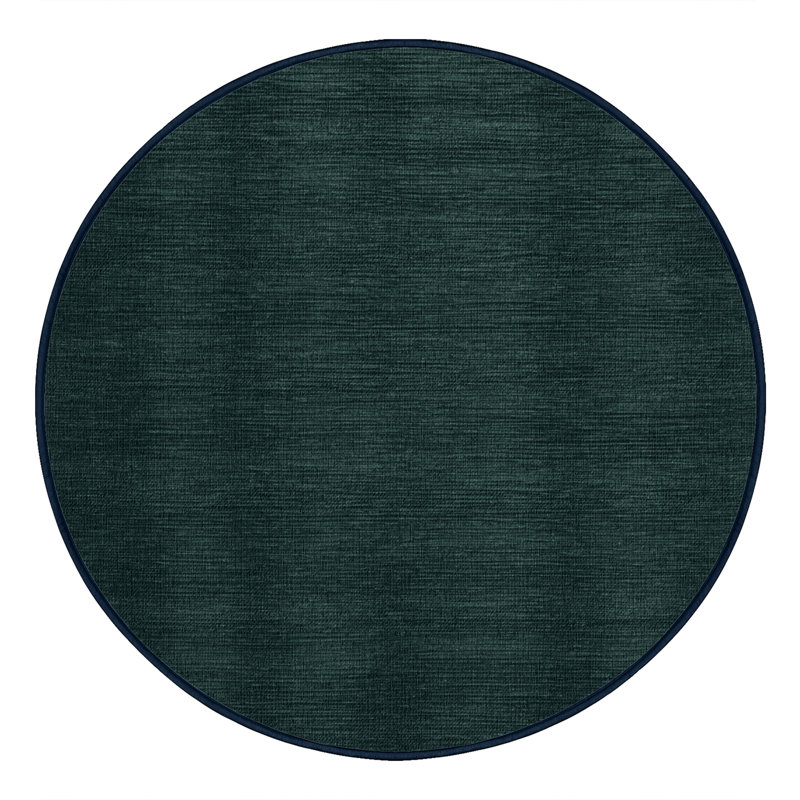Tapis bleu uni lavable à la machine, Rond 3 pi