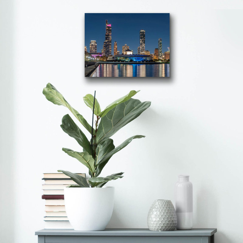 «Chicago Nighttime Skyline 6» par Epic Portfolio, art mural en verre acrylique Epic Art, 16 po x 12 po