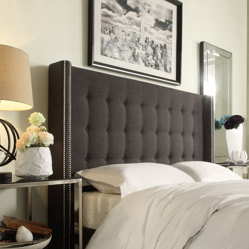 Kaster Upholstered Bed, Heathered Dark Gray Linen, Queen