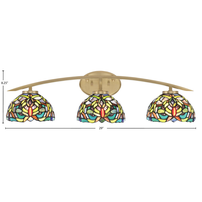 Barre d'éclairage de salle de bain 3 lumières avec verre kaléidoscope 7 po, Laiton