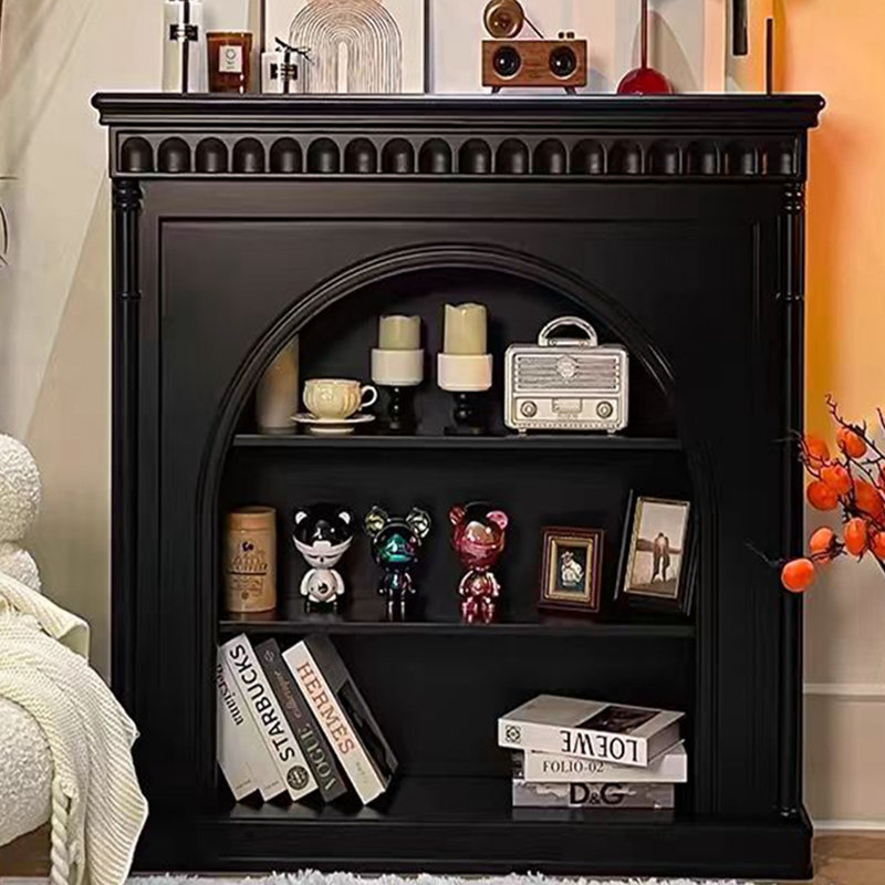 Black Solid Wood Freestanding Fireplace
