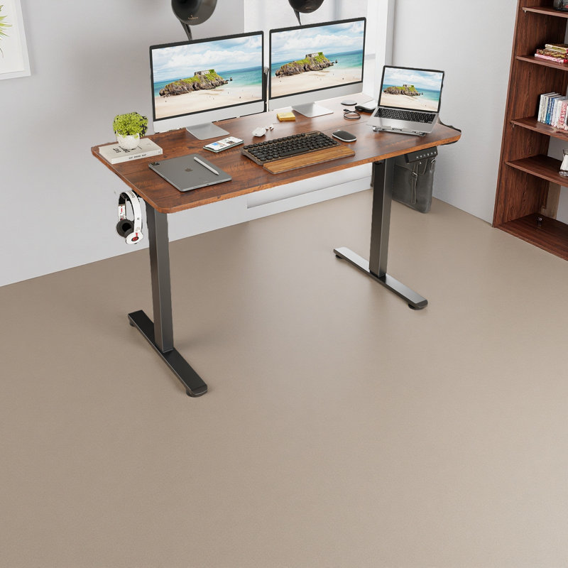 Bureau de travail électrique à hauteur réglable, H 47 po x l 48,43 po x P 24 po, Brun-roux / noir