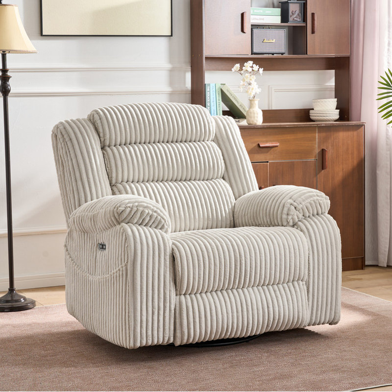 26'' Seat Wide Smooth Velvet Swivel Power Recliner Zero Gravity Reclining with USB Port, White