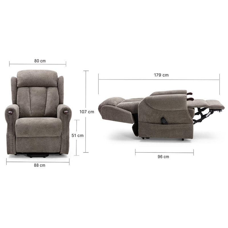 Adao 88cm Wide Lift Assist Standard Recliner, Brown