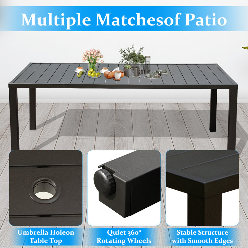 Outdoor Metal Swivel Patio Set - 6 Armchairs & Table, 29.53" H x 78.66" W x 38.11" D