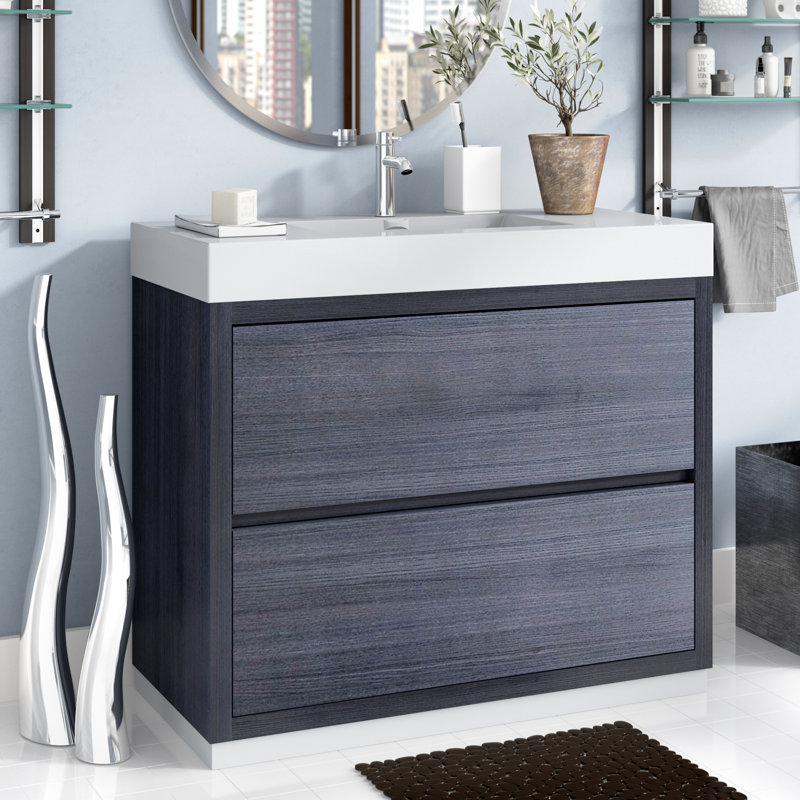 Royka 39.5'' Single Bathroom Vanity with Acrylic Top, Gray Oak