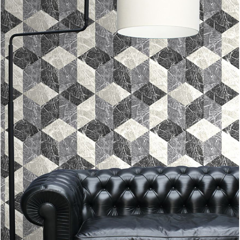 Rouleau de papier peint à motif géométrique L 33 pi x l 20,5 po Driggers, Noir / ivoire / gris