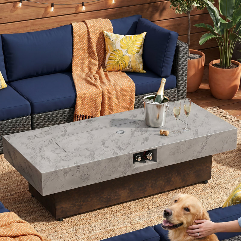 Table de foyer d'extérieur en aluminium H 18 po x l 55 po avec trois hauteurs réglables