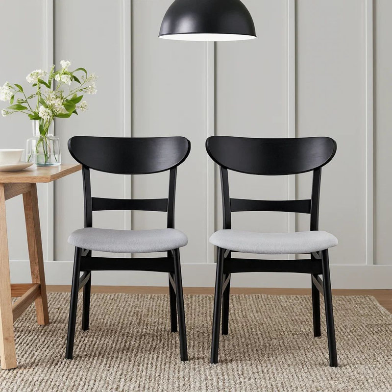 Ensemble de 2 chaises de salle à manger Cole, dossier ouvert incurvé, siège rembourré gris, noir, Gris