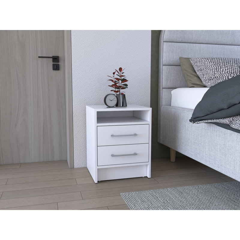 Greter 24"  Two-Drawer Night Stand  With Open Shelf, White