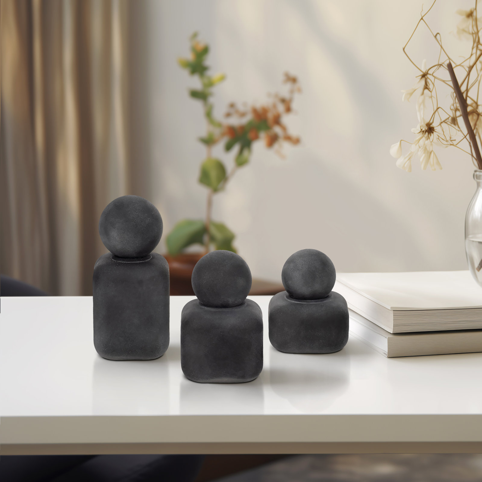 Mason Black Glass Lidded Bottles, Novelty Set of 3, Black