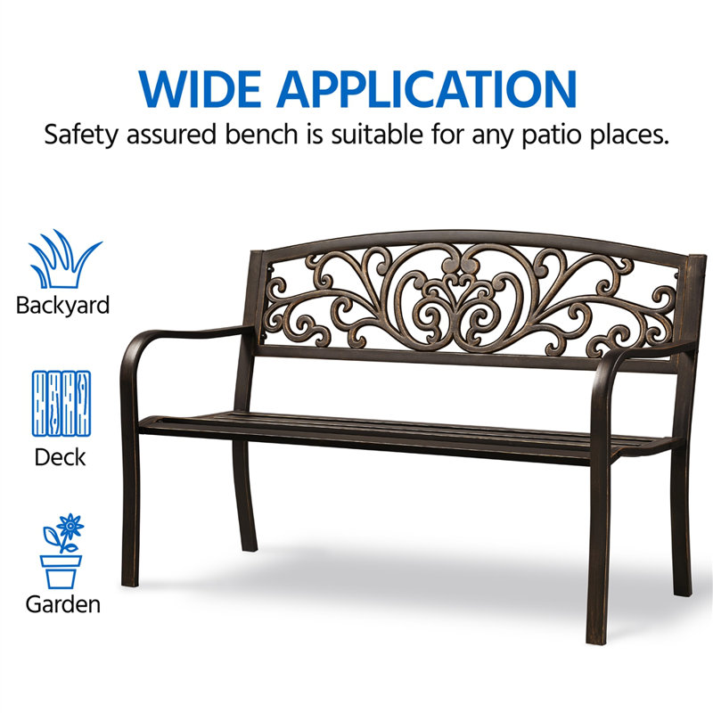 Antique Style  Metal Outdoor Bench, Bronze