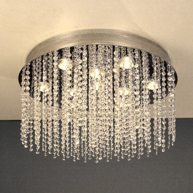 Plafonnier encastré géométrique 10 lumières unique Crystal Rain, Crystalique-Plus, 12 po