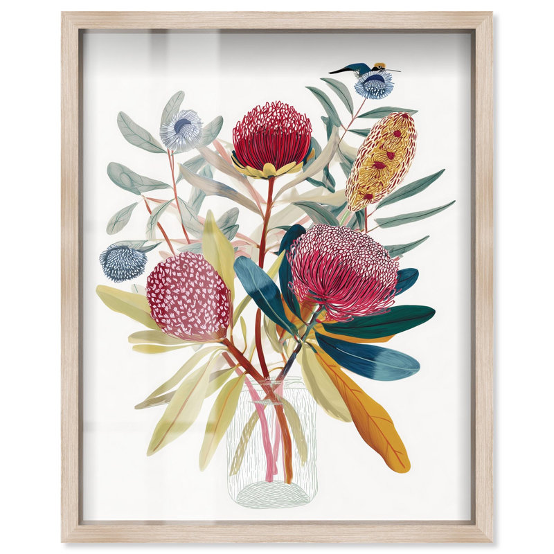 Art mural contemporain contemporain à motif floral IV Shadowbox par Art Remedy, cadre blond, 20 x 24, H 25 po x l 21 po