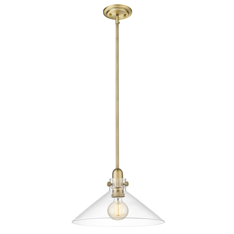 Luminaire suspendu conique 1 lumière Buzbee, Laiton antique