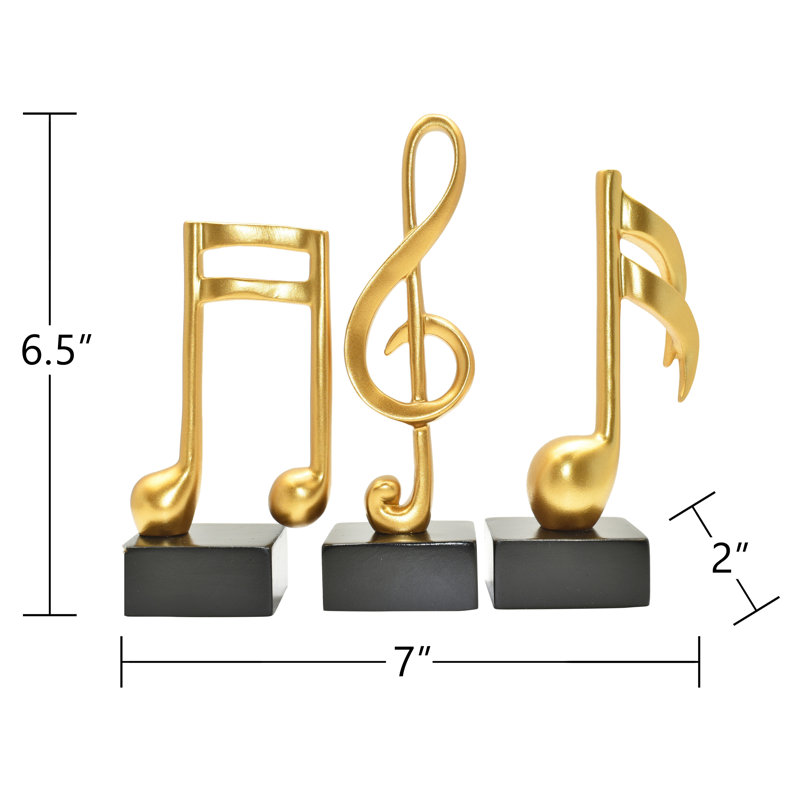 Adam & Friends Home Decor Muscial Notes, 16Th, Double 16Th & Treble Clef Sculpture | 3-Piece, Gold