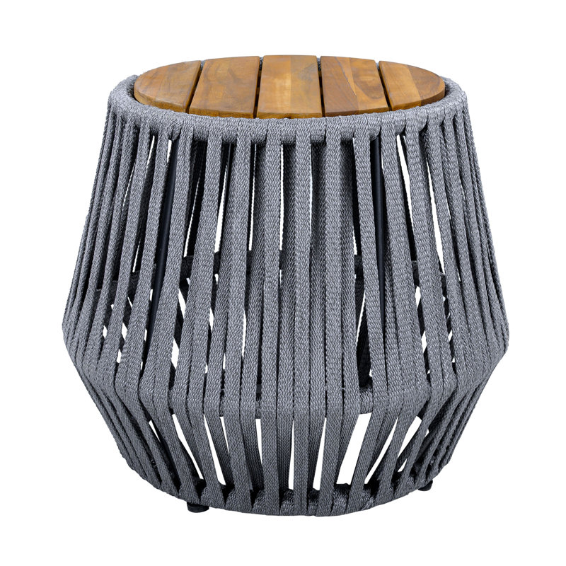 Table d'appoint d'extérieur avec corde et bois d'acacia, capacité de 100 lb, résistant aux intempéries, conception en corde