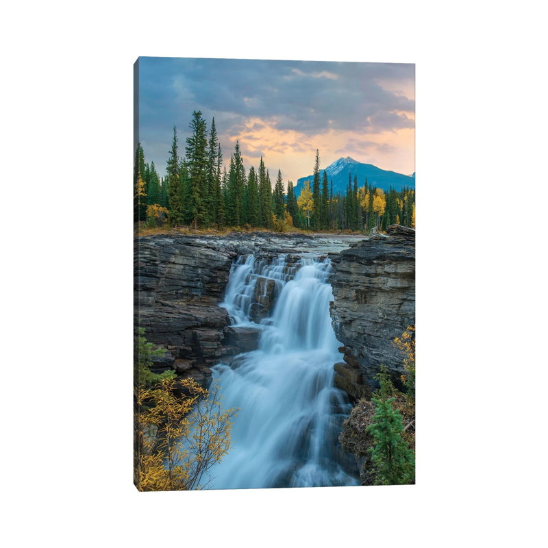 Athabasca Falls And Mount Fryatt, Rocky Mountains, Jasper National Park, Alberta, Canada by Tim Fitzharris - Wrapped Canvas Print