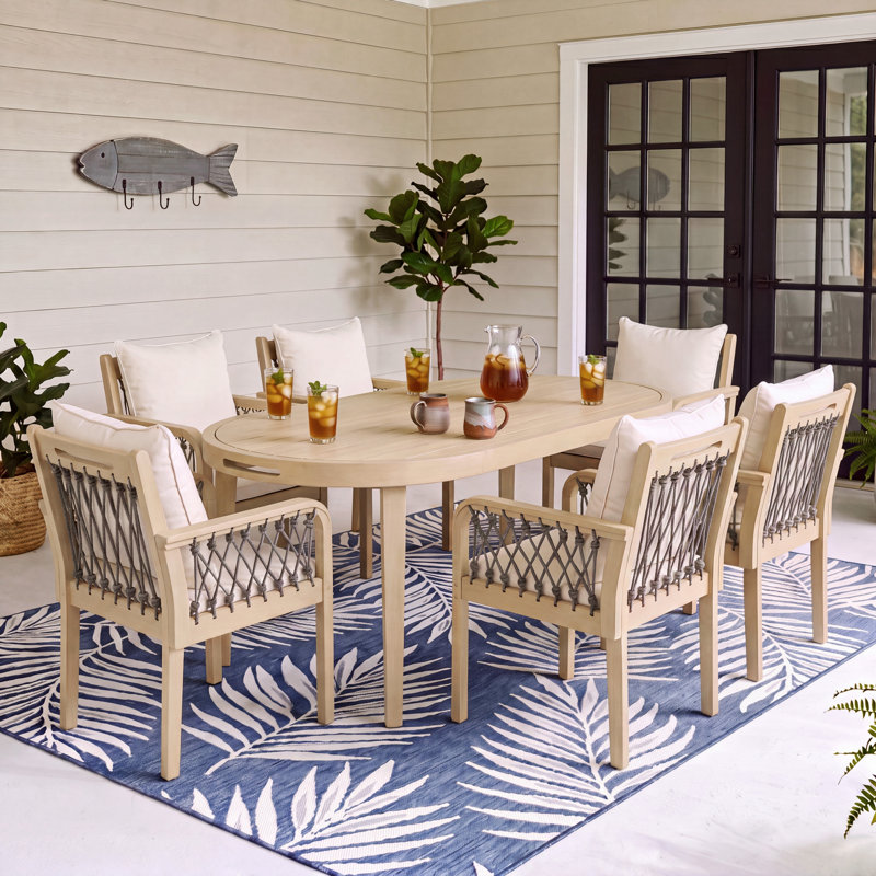 Ensembles de salle à manger d'extérieur, chaises en bois d'acacia et corde, salle à manger familiale moderne et rustique