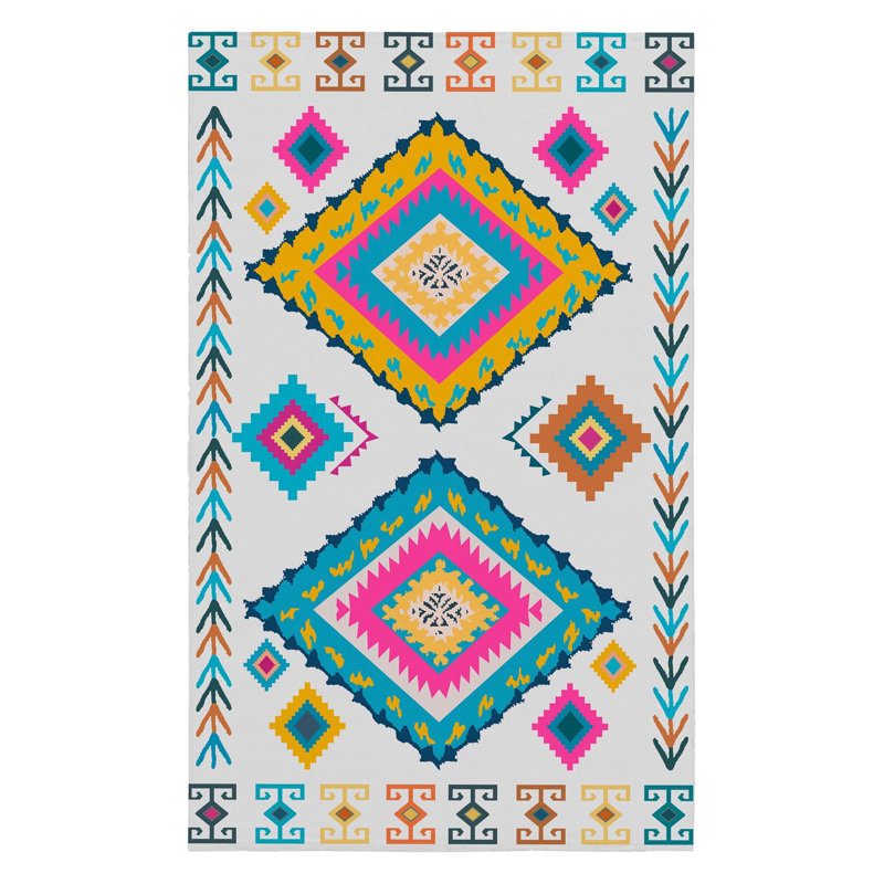 Tapis tissé multicolore à motif ethnique, Rectangle 3 pi 11 po x 5 pi 10 po