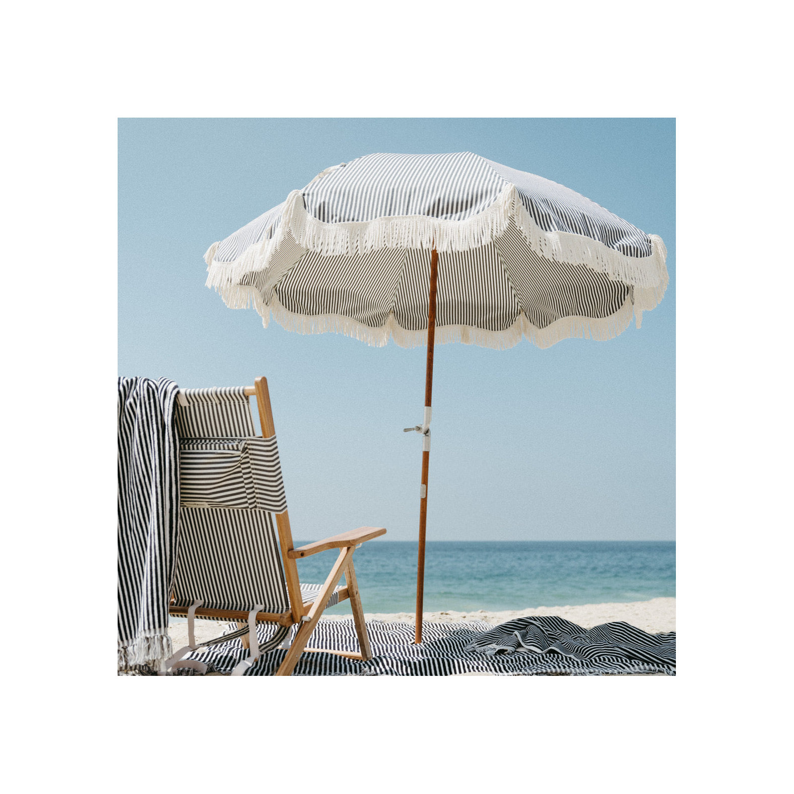 2022/2023 72'' Striped Outdoor Beach Umbrella, Gray