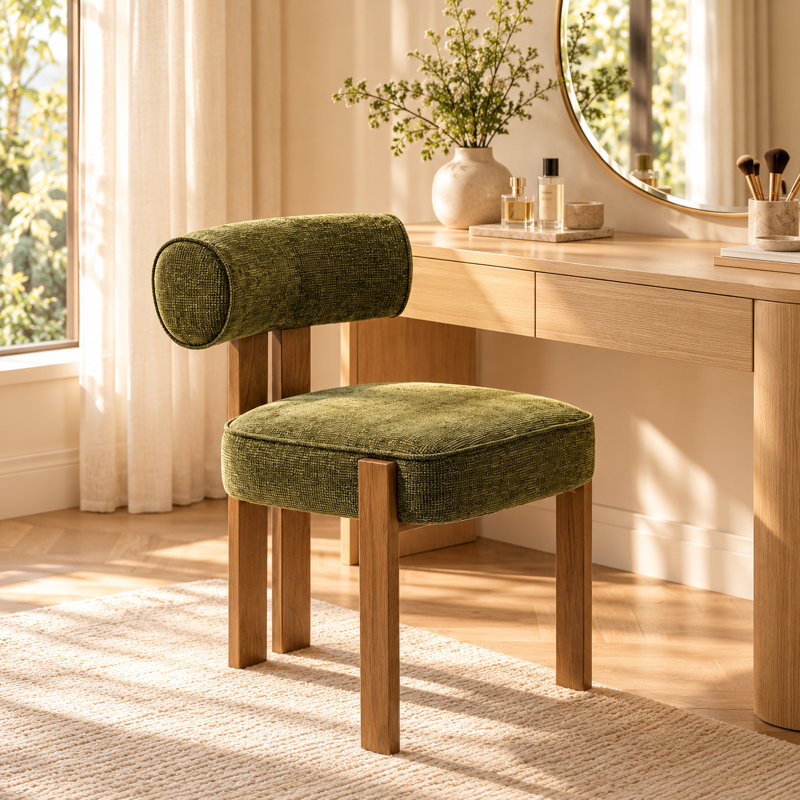 Chaises de salle à manger rembourrées modernes avec pieds en bois massif, Vert, Brun