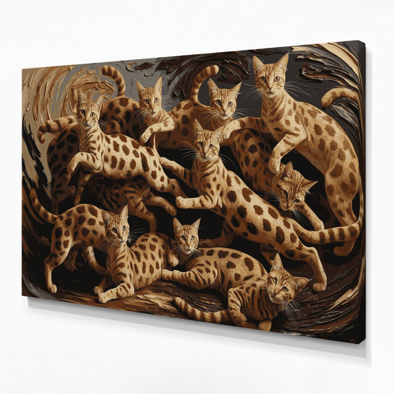 Cats Ocicat, art mural sur toile noire, H 11 po x l 14 po