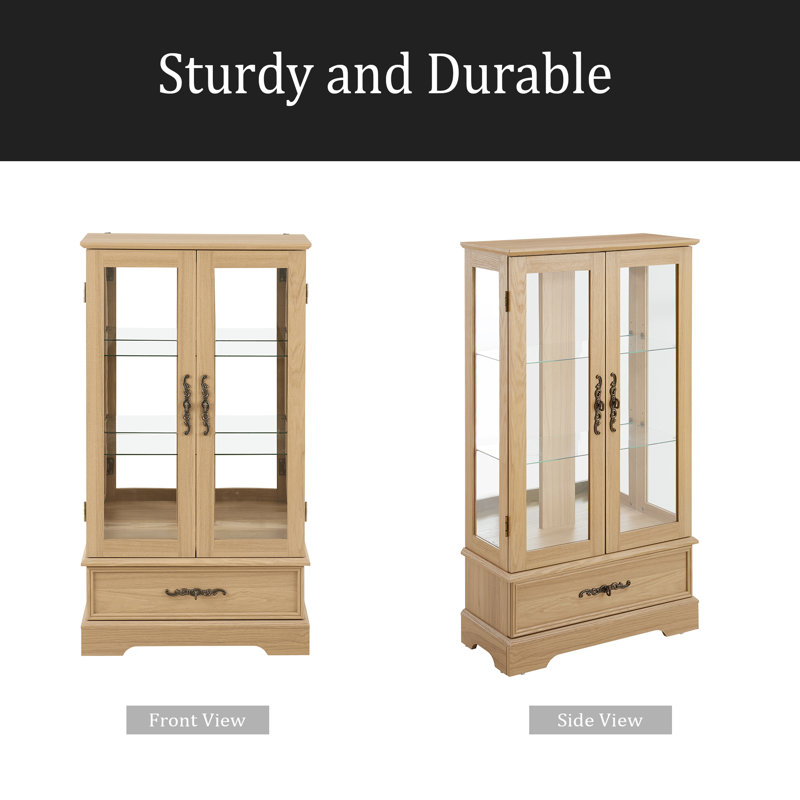 Glass Cabinet Lighted Glass Cabinet Curio Display Cabinet With Adjustable Glass Shelves 2 Doors And 1 Drawer Cabinet Bulb Included