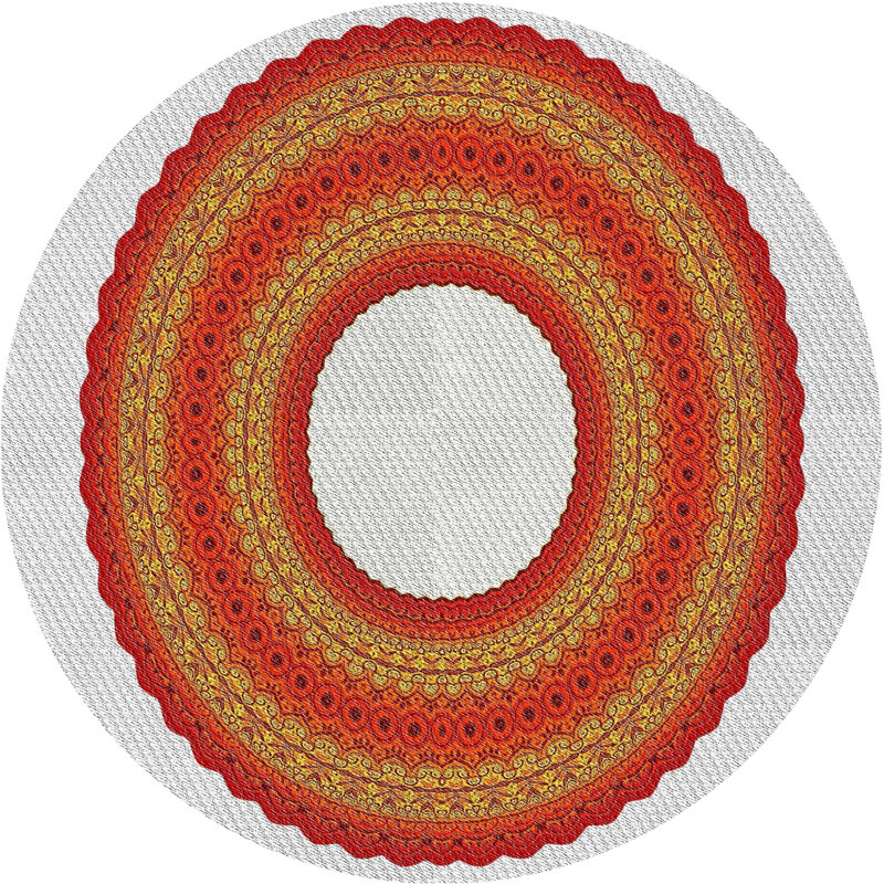 Tapis rouge / jaune / gris, Rond 8 pi
