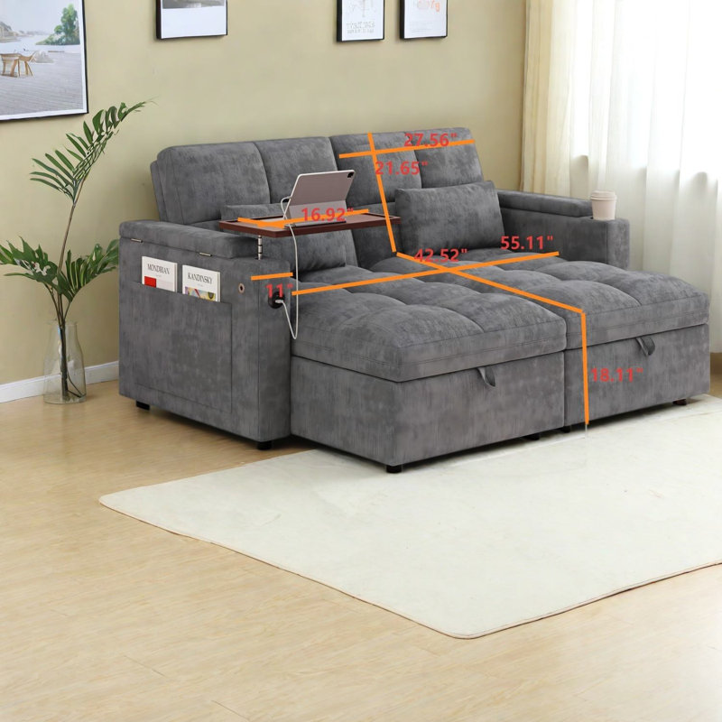 Canapés d'angle modulaires avec rangement, canapé-lit en chenille de 168 cm, style moderne