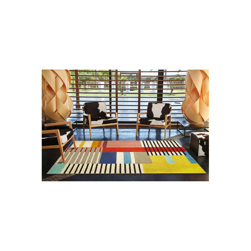 Geometric Patterned Decorative Carpet In Gray And Yellow Color Tones, Rectangle 3'4" x 6'7"