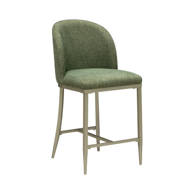 Tabouret de bar ou de comptoir Kefla, dossier capitonné, hauteur du baril, piètement en métal champagne
