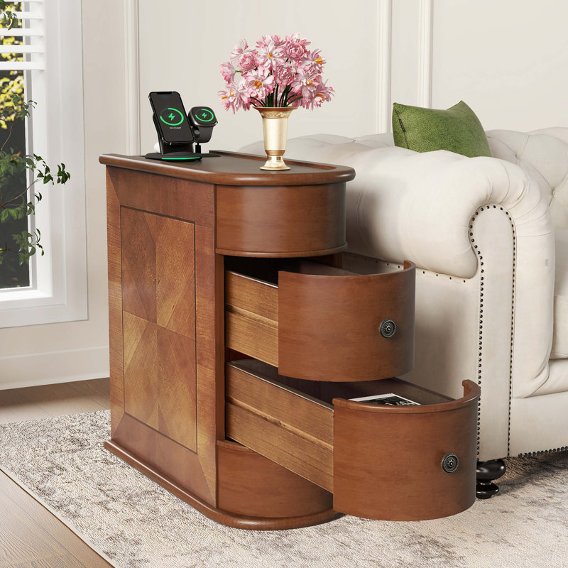 Table de bout avec station de charge, table d'appoint avec tiroirs pour chambre à coucher ou espace de vie