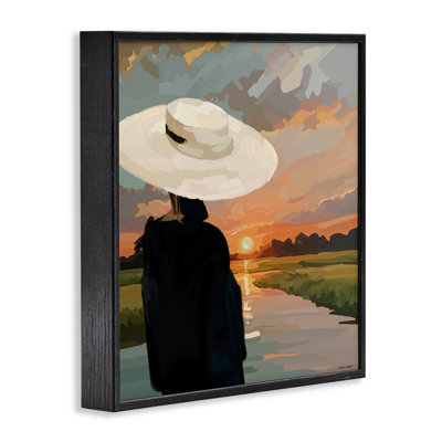 Fashionable Woman Watching Sunset Framed Giclee Art, design by Amelia Noyes